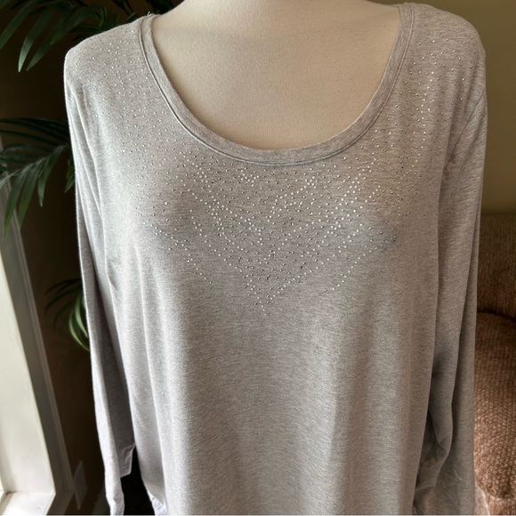 Avenue YourTee plus size cotton stretch gray long sleeve top - Picture 4 of 8
